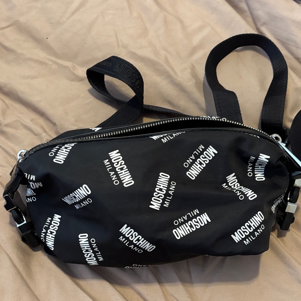 Moschino Black and White Logo Belt Bag